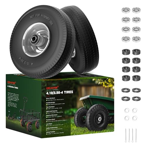 USCaster 4.10/3.50-4 Tire and Wheel Flat Free,10-Inch Solid Wheel Replacement