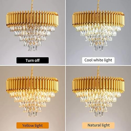 Image of Modern 5-Tiers Crystal Pendant Light Golden Round Ceiling Light Fixture (Antique, 600mm), 3 Colors Led Plate Included Warm White, Natural Light, Golden Chandelier Light (L-60*B-60*H-75 Cm) A