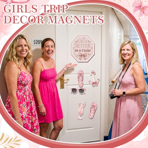 Image of Kanayu 6 Pcs Pink Bow Cruise Door Decorations Magnetic Large Ship Decorations Magnets Anchor Cruise Decor Car Fridge Magnet Decal for Carnival Stateroom Door