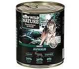 Dehner Wild Nature Hundefutter Auwald, Nassfutter getreidefrei / zuckerfrei, für ausgewachsene Hunde, Geflügel / Wild, 6 x 800 g Dose (4.8 kg)