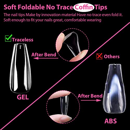 Image of UNA GELLA Long Coffin Nail Tips 504pcs Clear Long Gel Nail Tips Coffin Pre-shaped Full Cover Fake Nails Acrylic False Press on Nails For Nail Extension DIY Salon Soft Gel Tips 12 Sizes