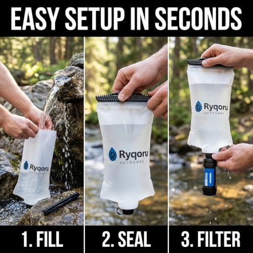 Bolsa de agua plegable Ryqoru de 2 litros con rosca de 28 mm compatible con filtros Sawyer Squeeze miniatura 6