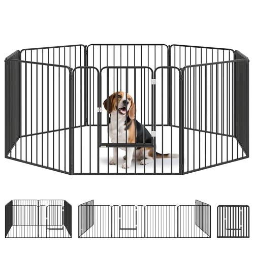 PawHut Box per Cani Taglia Media e Piccola a 8 Pannelli Modulabili da Interno ed Esterno, Cancello per Cani in Acciaio con 9 Picchetti, 164x164x80 cm, Nero
