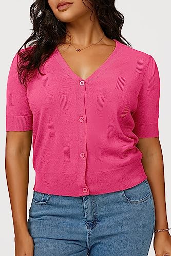 Image of Arach&Cloz Women's Lightweight Spring Summer Business Casual Cropped Short Sleeve Cardigan