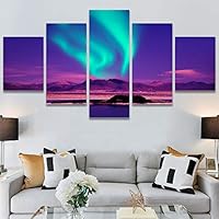 SIGNWIN 5 Panel Canvas Wall Art Modern Art Astronomy & Space Aurora Colorful Global Multicolor Photography for Home Decorations Ready to Hang - 60
