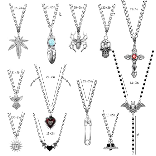Luyi 12 Pcs Gothic Grunge Necklace Set Y2K Jewelry Accessories Goth Necklaces Cross Fairy Evil Eye Angel Heart Wing Chain Choker Necklace For Women Teen Girls #TOP6