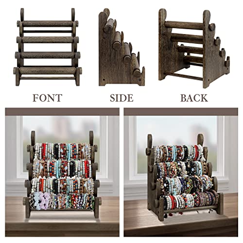 TOPNEW 4 Tier Wooden Bracelet Holder, Bangle Watch Necklace Display Storage Jewelry Holder Stand Display Organizer, Brown