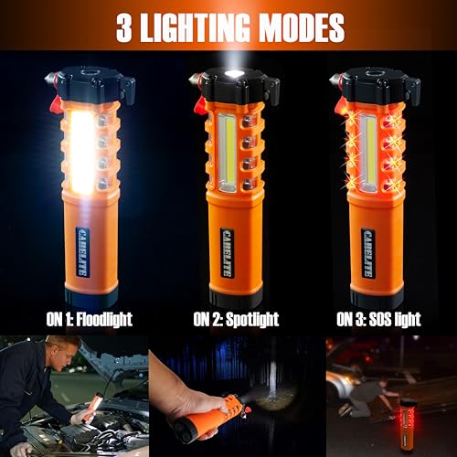 Emergency Car Flashlight with Seatbelt Cutter and Window Breaker, LED Work Light & Flash Beacon, Life-Saving Car Escape Tool for Roadside Safety (Orange) - Image 6