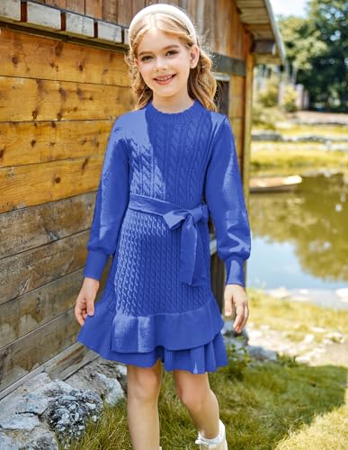 GRACE KARIN Girls Sweater Dress Fall Winter Long Sleeve 2 Layer Knitted Dresses Size 6-142