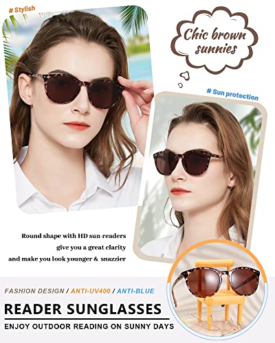 Image of MARE AZZURO Round Brown Sunglasses Readers 1.25+ Women Large Outdoor Sun Reading Glasses 1.0 1.25 1.5 1.75 2.0 2.25 2.5 2.75 3.0 3.5 4.0 (Leopard, 125)