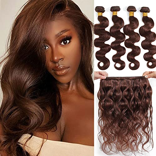 Kapelli Hair 10A Human Hair Bundles Light Brown Brazilian Virgin Hair Body Wave (#4,16 18 20 22) Brazilian Human hair 100% Unprocessed Virgin Remy Hair Bundles Human Hair Weave