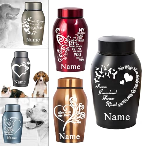 CCZUIML Personalisierte Haustier-Gedenkurnen für Hunde- oder Katzenasche, Haustier-Gedenkurnen aus Holz, Mini-Urnen aus Aluminium für Verlorene Haustiere, Fotobox für Haustier-Einäscherung