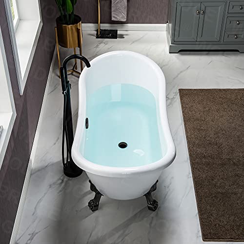 WOODBRIDGE 59" Heavy Duty Acrylic Double Slipper Clawfoot Bath Tub with Matte Black Feet + Matte Black Drain &Overflow by WOODBRIDGE - Image 6