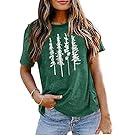 MYHALF Pine Trees T-Shirt Women Nature Graphic Hiking Shirts Outdoor Camping Tee Casual Short Sleeve Tops