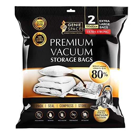 GENIE SPACE - Sacs de Rangement sous Vide Incroyablement résistants et Peu encombrants | 2 x Extra Large - 100x80cm | Étanches et réutilisables | Créez 80% d'espace en Plus [Pack de Remplacement]