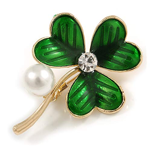 Preisvergleich Produktbild Unbekannt Avalaya Brosche Kleeblatt-Metall grün emailliert 45 mm L
