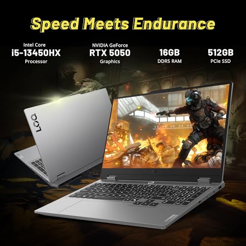 Image of Lenovo LOQ 15.6 inch FHD 144Hz Gaming Laptop, Intel i5-13450HX, NVIDIA GeForce RTX 5050 8GB GDDR7, 16GB DDR5, 1.5TB Storage (512GB SSD +1TB Docking Station Set), Backlit Keyboard, Copilot, Win 11, Gray
