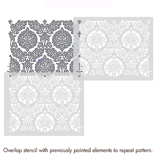 Image of Kayra Decor Fidelity Damask Stencils for Wall Painting - Pack of 1, Sheet Size 24 x 30 inch /Design for Wall Painting 21 x 28 inch - Large