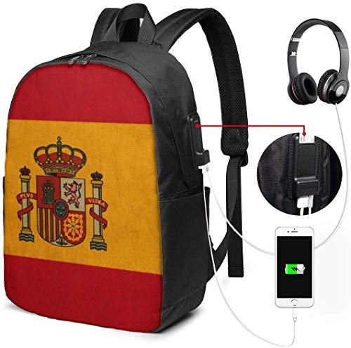 Preisvergleich Produktbild RROOT Unisex Rucksack mit USB-Ladeanschluss, Retro-Flagge Spaniens