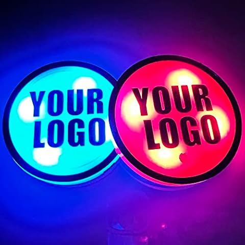 NewL Custom logo Led Cup Holder Lights, 2 Pieces Personalized Car Cup Holder led Lights with 7 Colors USB Charging Mat Cup Pad Coaster Insert LED Interior Atmosphere Lamps Cover