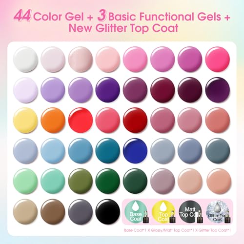 ROSALIND UV Nagellack Set, 48 Stück Weiß Rosa Violett Rot Grün Blau Gel Nagellack, Soak-Off Mini UV Farbgel Gelnägel für Nagel Design Gel Nail Polish Frühling Sommer Geschenk
