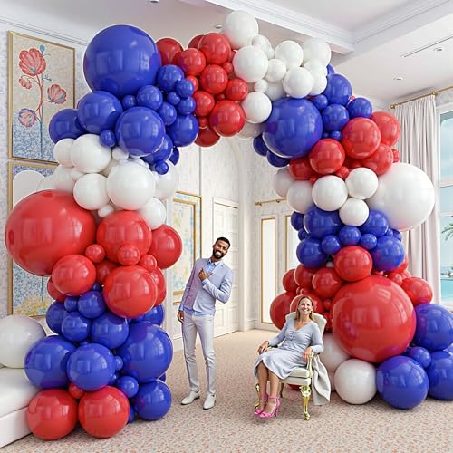 Image of 412Pcs Red White and Blue Balloons Garland Arch Kit, 5 10 12 18 inch Red White Blue Balloons for 4th of July Patriotic Decorations Graduation Baseball Birthday Party Decorations