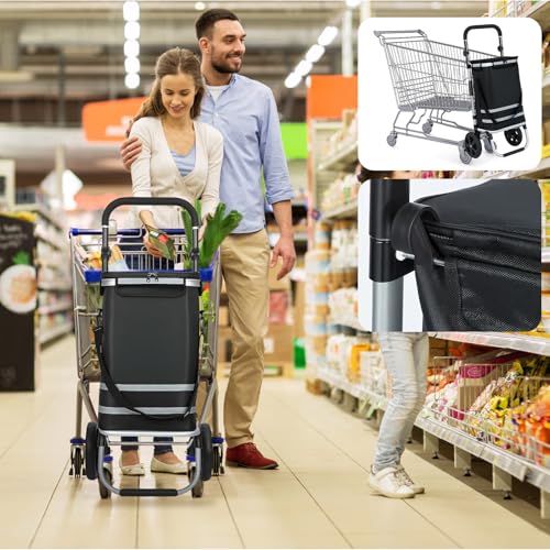 Generisch Einkaufstrolley 64 L, klappbarer Einkaufswagen mit Aluminiumrahmen, bis 60 kg Tragkraft, große Rollen & höhenverstellbarer Griff, Faltbare Einkaufstasche mit Kühltasche – Bild 8