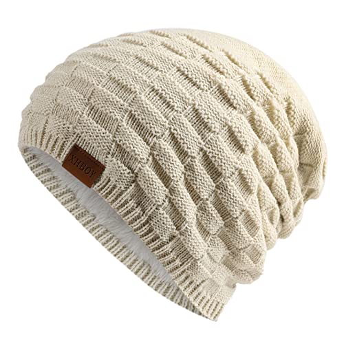 PAIDAXING Chapeaux de neige pour homme et femme pliables faits à la main Protection auditive chaude en laine de coton Chapeau tricoté coupe-vent Chapeau d'hiver pour femme, White, Taille unique Cover