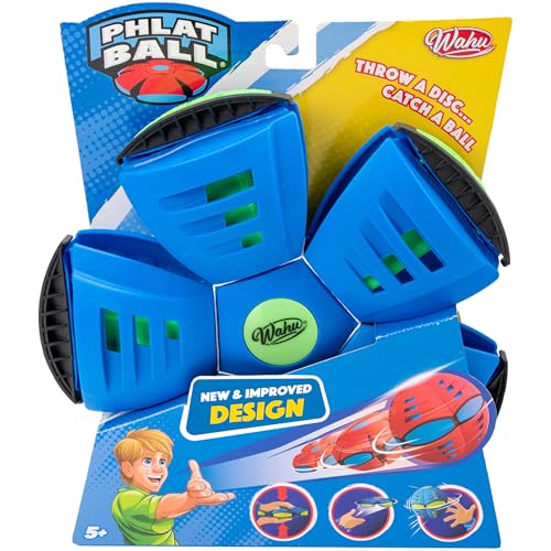 Wahu - PHLAT BALL Classic - Bleu - Frisbee Volant qui se Transforme en Ballon - Jeux Extérieur Enfants Dès 5 Ans - Balle Innovante 15,7cm - Frisbee 22,9 cm - Jeu Plage & Plein Air - 2+ Joueurs