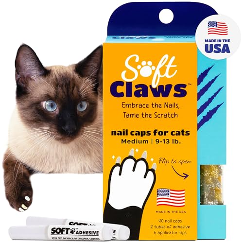 Soft Claws Cat Nail Caps for Medium Cats – 40 Caps (Silver & Gold) – Made in USA –...