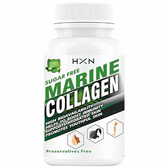 HXN Collagen Supplements For Women, Marine Protein Peptides With Hyaluronic Acid, Vitamin C, E, B12, Glutathione Powder, Biotin, and Grape Seed Extract To boost Skin, Face & Hair Health-60 Tablets