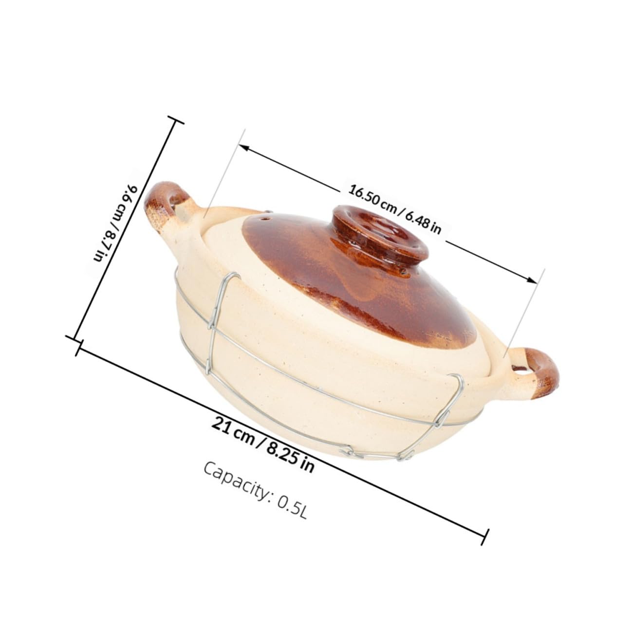 DECHOUS Cazuela de Barro con Mango Ergonómico 0,5 L Persona, Olla Japonesa para Arroz, Apta para Horno, Fuente Redonda para Hornear y Guisos, Olla Caliente Multiusos