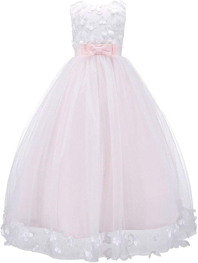 Bow Dream 3D Flower Girl's Dress Tulle Full Length Wedding Junior Bridesmaid Evening Formal Gown: Clothing, Shoes & Jewelry