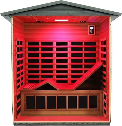 Image of LTCCDSS Ultra Low EMF Outdoor Sauna 3 Person, Full Spectrum Carbonized Composite Wood Far Infrared Sauna for Home, Near&Mid-IR Light, EMF 0.1-1mG, 81.1 * 45 * 83.5 Inch