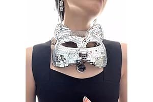 Mask Bright Handmade Glitter Cat Embellished with Silver Mirrors for Masquerade