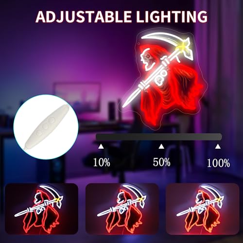 Image of Skull of the Reaper LED Neon Sign USB Powered for Wall Decor, Horror Neon Night Light Sign Dimmable for Room Party Decor Halloween Birthday Gifts