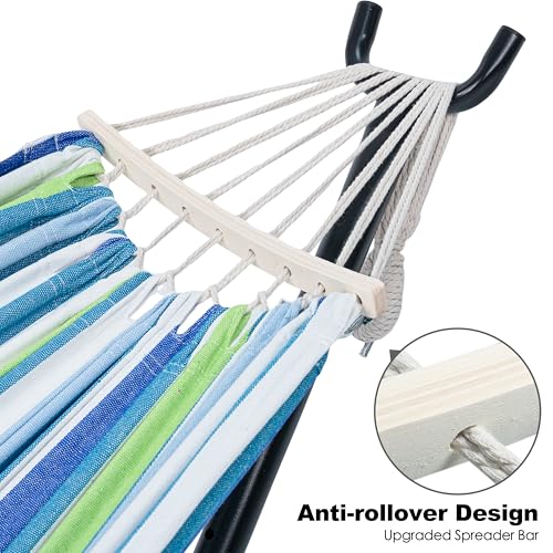 Image of GAFETE Double Hammocks with Stand for Outside, Max 600lbs, (Lagoon) | Upgraded Spreader Bar, 9FT Heavy Duty & Space Saving Stand, Easy Assemble, Convenient Side Pocket, Indoor & Outdoor, Patio