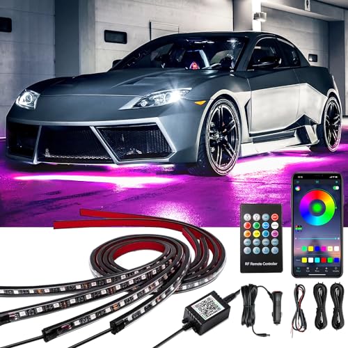 Yielinth Car Underglow Lights Exterior LED Strip Lights with App and RF Remote Control 16 Million Colors Underglow Kit for Car 4 Pieces