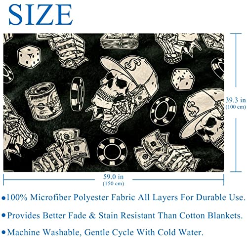 Couverture tête de mort 150x100 cm plaid doux et chaud pour lit et canapé