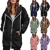 Foweknow Chaqueta de forro polar para mujer, elegante chaqueta de peluche con capucha, tallas grandes, chaqueta de invierno forrada cálida, abrigo de invierno vintage, sudaderas con capucha para mujer