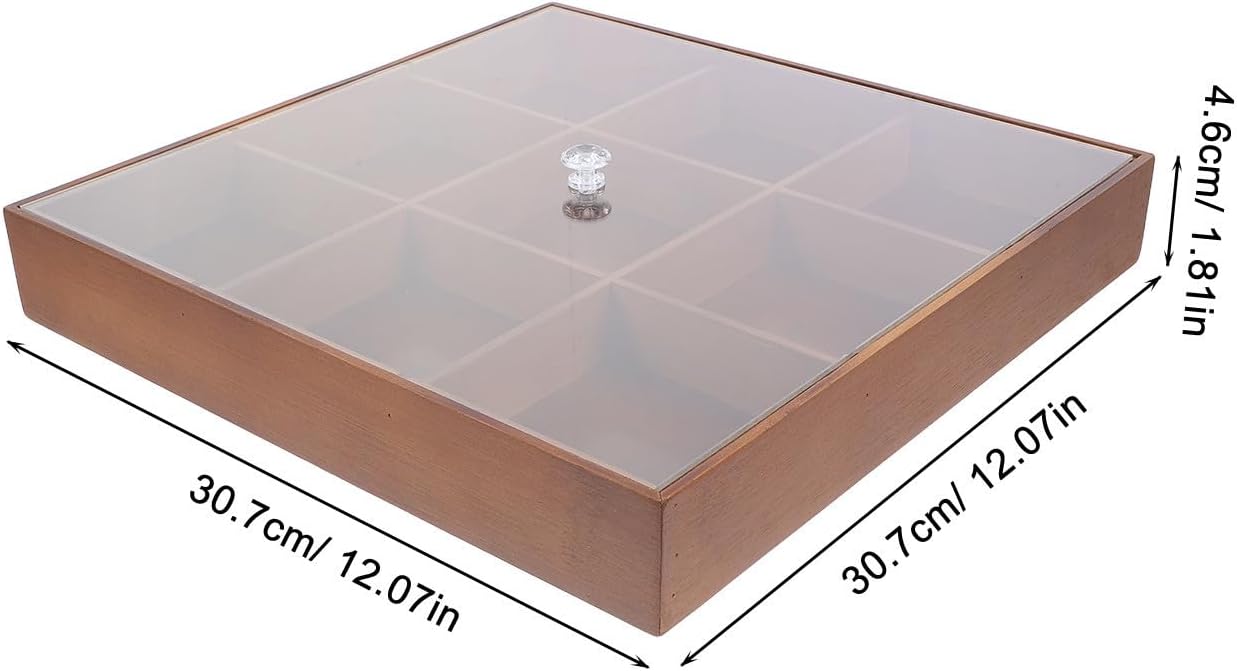 Cabilock Wooden Tea Storage Box with 9 Compartments and Acrylic Lid Elegant Tea Bag Organizer for Kitchen Countertop Organization and Office Sharing and Dried Fruits Fresh