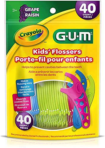 GUM Crayola Kids’ Flossers, Grape, Fluoride Coated, Easy Grip Handle, Ages 3+, 40 Count