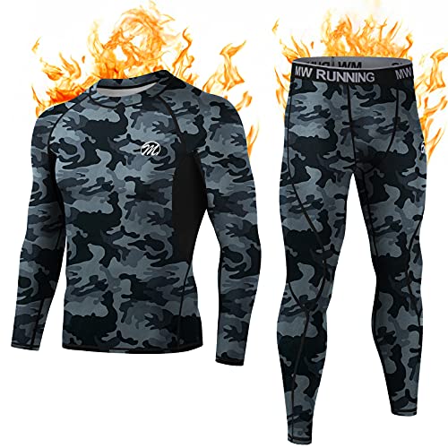 Preisvergleich Produktbild MEETWEE Thermounterwäsche Funktionsunterwäsche Herren, Skiunterwäsche Winter Suit Atmungsaktiv Lange Thermo Unterwäsche Set Thermowäsche Unterhemd + Unterhose (Tarnung schwarz, M)