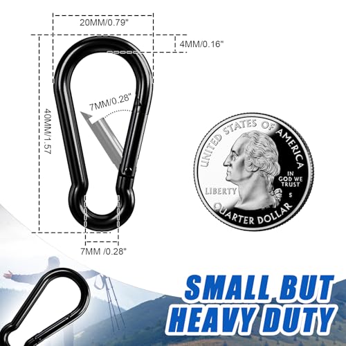 image for KINLINK 25 Pack Black Carabiner Clip, 1.57 inch Heavy Duty Spring Snap