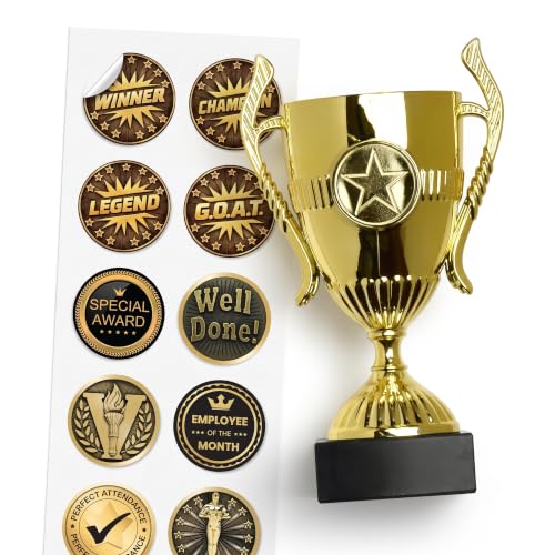 TROPHIESPLUSMEDALS Gold Merit Trophy Cup 15cm 10 Stickers Marble