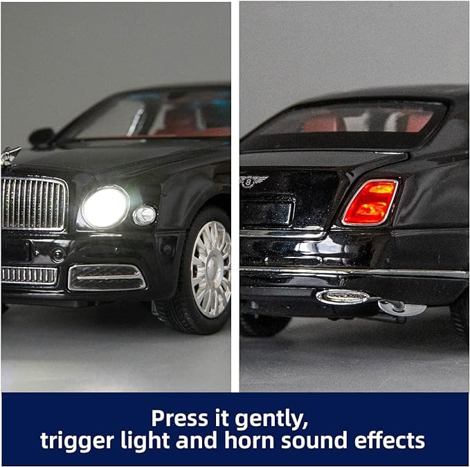 Image of Bentley MULSANNE 1:24 Diecast Scale Model Metal Pull Back Toy car for Kids with Openable Doors & Light, Music Toy Vehicle for Kids (Black)