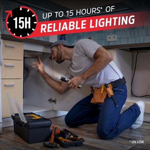 Image of Energizer LED Flashlight Vision PRO, Ultra Bright 1000+ Lumens, IPX4 Water Resistant, Aircraft-Grade Aluminum LED Light, Rugged Metal Flash Light for Outdoors, Emergency Power Outage, Gray