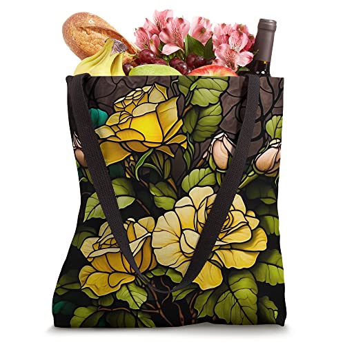 Bolso tote con diseño de vidrieras amarillas y rosas miniatura 4