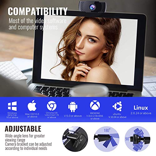 Webcam with Microphone - Full 1080P HD PC Webcam Portable Compatible with Most of Device & App, Plug and Play Webcam for Online Conferencing Gaming Live Streaming Laptop Desktop USB 2.0 Web Camera