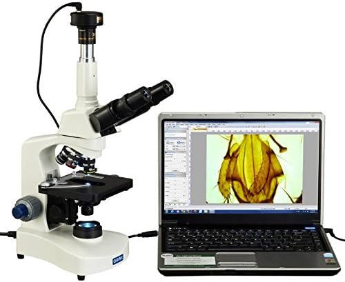 OMAX 40X-2000X LED Trinocular Compound Microscope with Reversed Nosepiece and 30 Degree Siedentopf Viewing Head and 9.0MP USB Camera